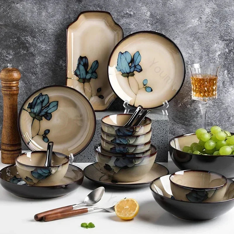 Conjunto de Louça Floral em Cerâmica - 8 Peças