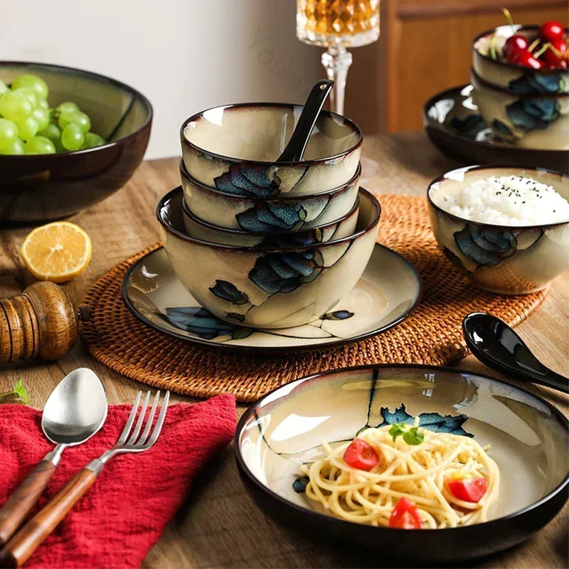Conjunto de Louça Floral em Cerâmica - 8 Peças