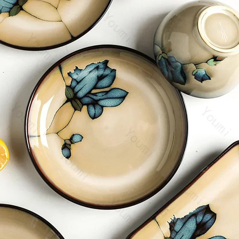 Conjunto de Louça Floral em Cerâmica - 8 Peças
