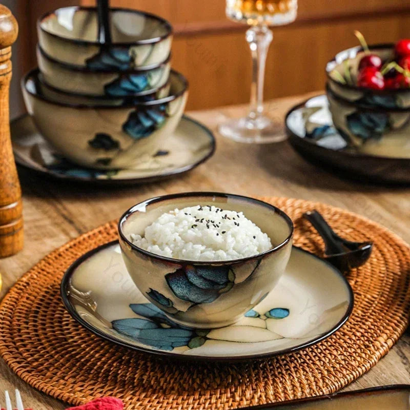 Conjunto de Louça Floral em Cerâmica - 8 Peças