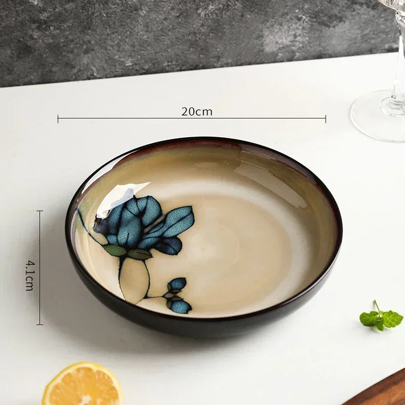 Conjunto de Louça Floral em Cerâmica - 8 Peças