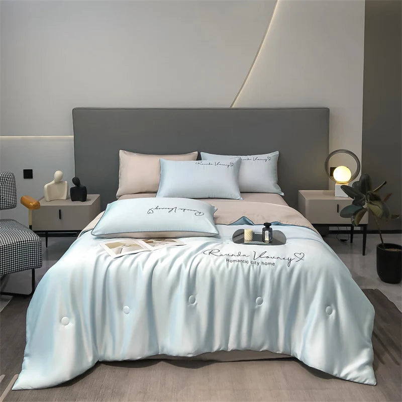 Conjunto Luxuoso de Quilt de Seda Lavável - Toque Aveludado