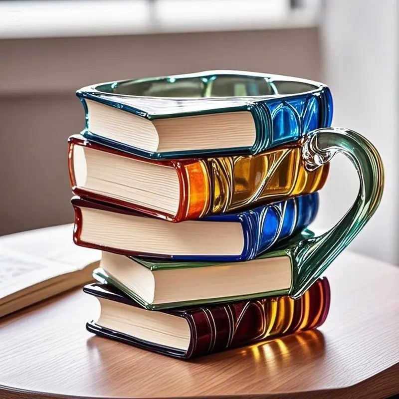 Caneca Artística em Resina com Design de Livros