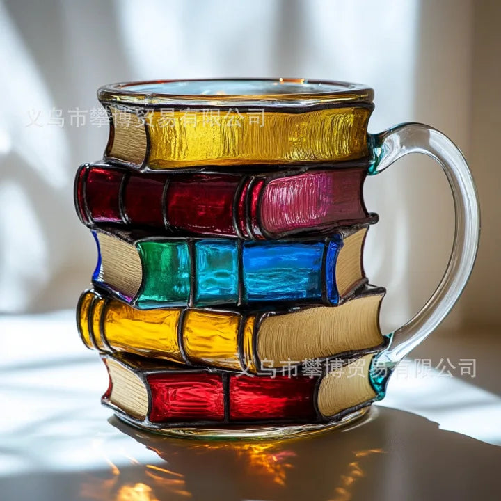 Caneca Artística em Resina com Design de Livros