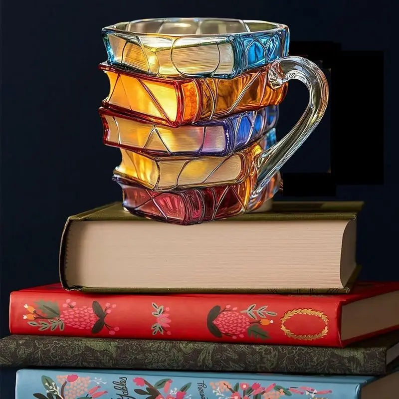 Caneca Artística em Resina com Design de Livros